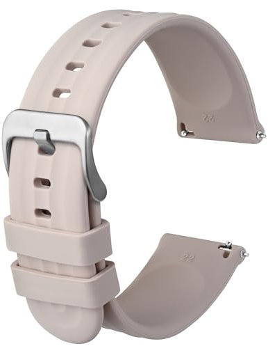 Anbeer Silikon Uhrenarmbänder für Herren Damen,20mm Ersatzarmband aus Gummi mit Schnellverschluss, Extra Lang,Rosa mit Silberne Schnalle