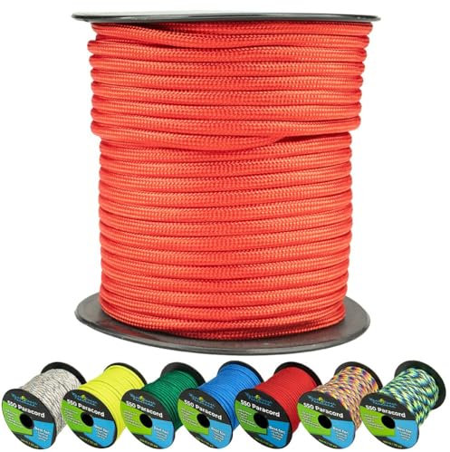 West Coast Paracord Bobine di paracord da 250 kg, 7 fili, tipo III, corda tattica per paracadute, escursionismo, campeggio e pesca, colore: rosso (15,2 m)