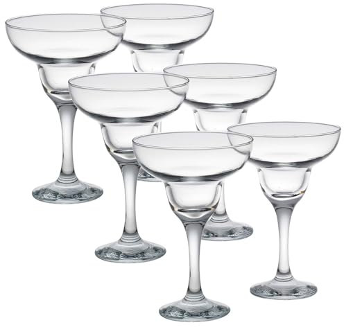 Queensway Home & Dining Clear Glass Tall Stemmed Margarita Cocktail Liquor Bourbon Bartender Glasses Set (6)