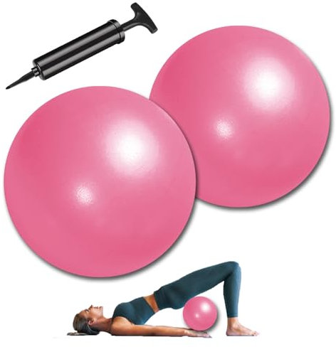sinzau 2 Stück Pilates Ball, Gymnastikball Klein, 25 cm Soft Yoga Ball, Mit Aufblasrohr, Fitnessball Yogaball Ergonomisch Balancegeräte für Yoga, Gymnastik, Gym, Exercise Fitness, Rosa
