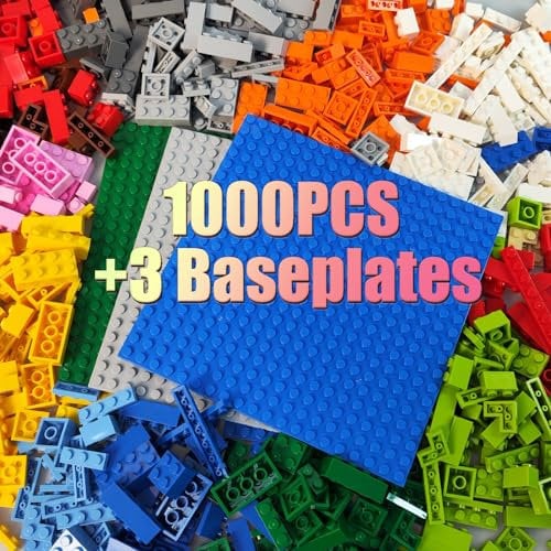 HUIZDQ 1000 Block Pack, Assiettes de Base empilables Classiques, 3 Assiettes de Base Bleues, Grises et Vertes de 6,3 po x 6,3 po, compatibles avec Toutes Les Grandes Marques