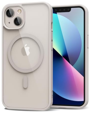 oakxco for iPhone 13 Case Clear Magnetic Compatible with Magsafe, Thin Slim Transparent Non Yellowing, Hybrid Soft Silicone Bumper & Hard Plastic Protective Cover for Women, Beige Stone