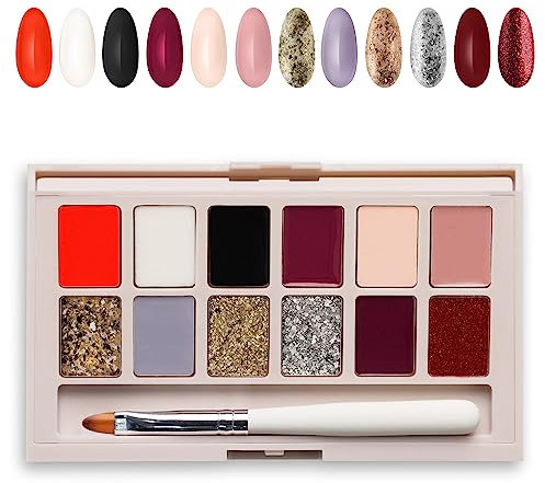 MANI KING Palette mit 12 Hybrid Lacken, Gel Nagellack Set mit Nagelbürsten für Nagellack Salon Basic