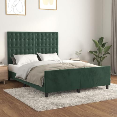 CKioict Einzelbett Gästebett Modern Jugendbett Bettgestell mit Kopfteil Dunkelgrün 140x190 cm SamtGeeignet für Schlafzimmer, Wohnzimmer, Gästezimmer