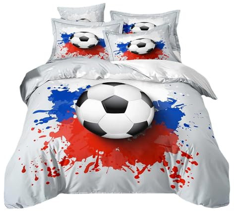 CHENGHUO Fussball Bettwäsche 135x200 Jungen,3D Effekt Bettwäsche-Set Kinder bettwäsche Fußball,Jungen Teenager Sport Bettbezug Mit Kissenbezug, (D,200x200+80x80x2)