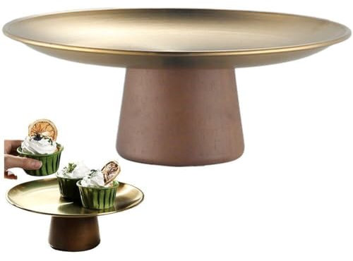 Frutero Alto, Bandeja De Acero Inoxidable, Placa Base De Madera, Bandeja De Exhibición De Postres, Estante para Frutos Secos, Frutero Duradero