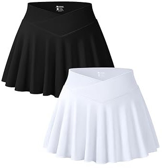 OQQ 2-teiliger Minirock für Damen 2-in-1 Fließend Sexy Dehnbar überkreuzt Ausgestellt Lässiger Röcke Schwarz Weiß