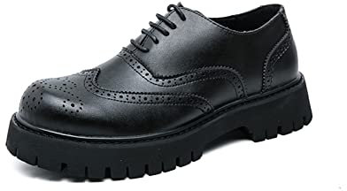 DIGJOBK Herren-Schuhe, luxuriös, Schnürschuhe, High Heels, schwarzes Leder, klobige Brogues, Retro, Plateau, Oxfords für Herren, höhenerhöhende Schuhe, Schwarz, matt, 45 1/3 EU