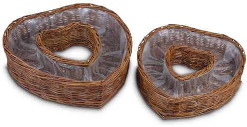 Macetas de mimbre en color natural como maceteros resistentes a la intemperie – 2 macetas con forma de corazón en 45,55 cm como cesta para flores para exterior – Cestas grandes para plantas como