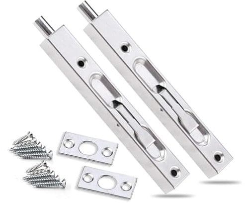 Door Flush Bolt Latch Lock Slide Bolt Lock for Concealed Door, Door Bolt Lock, Bolts for Doors with Strike and Screws, 15cm Stainless Steel Bolted Lock Replacement for French Doors and Composite Doors