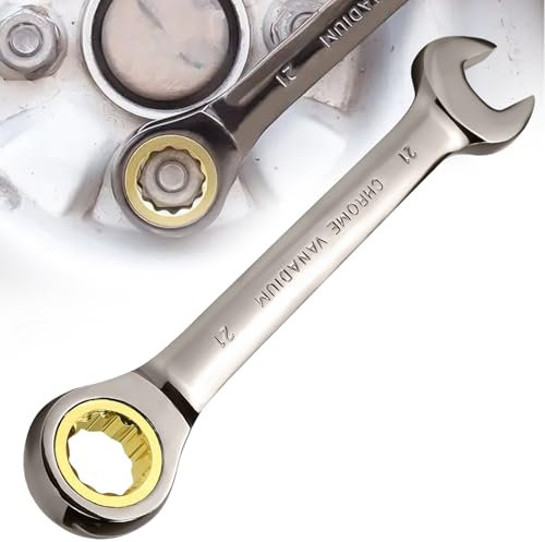 KITERI Fixed Head Ratchet Spanner, 21mm Combination Ratchet Spanner Chrome Vanadium Steel Metric Ratchet Combination Spanner Ratchet Ring Spanner Combination Wrench for Mechanic Repair