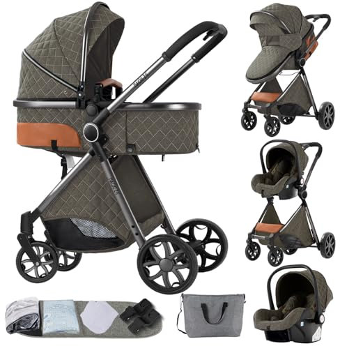 NADDLILY Passeggino Trio, Passeggino 3 in 1 con Spinta Reversibile a Due Vie, Trio Passeggino Neonati con Accessori, Carrozzina per Neonati con Design Portatile Pieghevole Un Clic (V9 Deep Grey)