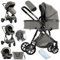 NADDLILY Passeggino Trio, Passeggino 3 in 1 con Spinta Reversibile a Due Vie, Trio Passeggino Neonati con Accessori, Carrozzina per Neonati con Design Portatile Pieghevole Un Clic (V9 Deep Grey)