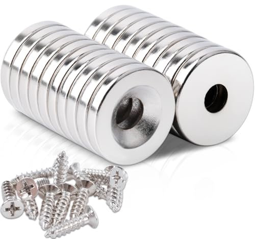 20 Stück Neodym Magnete Mit Loch 18x3 mm Blende 5 mm Magnete Klein Extra Stark - Magnet Flach, Magnet zum Schrauben für Küchenschrank, Garage, Küchen