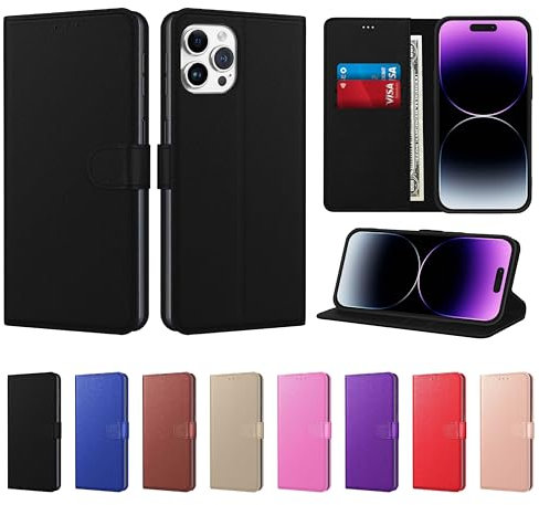 Luxury Case for iPhone 15 Pro 6.1-Inch Leather Phone Case Cover,[Life time Support], PU Faux Leather Wallet Book Folio Flip Magnetic Shockproof Case with Card Slots (Black, For iPhone 15 Pro 6.1)