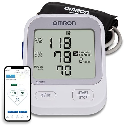 OMRON Silver Upper Arm Blood Pressure Monitor, Clinically Validated, Medical Grade, Large Screen, Unlimited Readings in OMRON app, Pre-Formed Cuff, Blood Pressure Machine with Bluetooth Technology