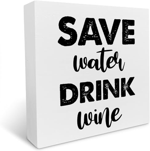 KOPUTE Humor Kitchen Wood Box Sign Art Desk Decor Save Water Drink Wood Block Sign Decor for Home Pub Wall 7 x 7 Inches