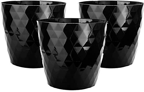 Lot de 3 pots de fleurs noirs - Diamètre : 14 cm - En plastique robuste - Pour plantes d'intérieur - Idéal pour rebord de fenêtre - Résistant aux UV - Résistant aux intempéries et facile d'entretien -