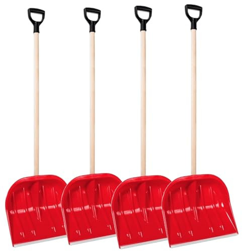 Pala de nieve robusta YOURSGARTEN® con mango de madera y borde de aluminio - Pala ancha para una limpieza eficiente de la nieve - Mango ergonómico, ligero y duradero (4X)