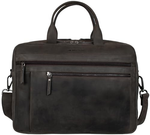 Marc Peter Laptoptasche Los Angeles I Leder Umhängetasche für 15.6 zoll Laptop I Aktentasche für Notebook I Tasche für Damen und Herren Dunkel Grau