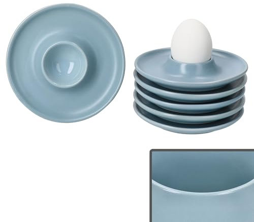 Ritzenhoff & Breker 6er Set Jasper Eierbecher mit Ablage Graublau I 6 Personen I Ø 12,5cm I runde Eierbecher für das Frühstücksei I Flache Eierbecher für Brunch & Buffet
