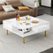 BTM Table Basse Carrée, Table Basse Blanc et Or, avec 2 Tiroirs et 2 Compaartiments Ouverts, Brillante, Pieds Dorés, Charge de 30kg, 70x70x36cm