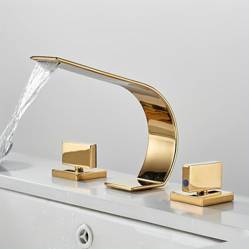 Rubinetto Bagno Miscelatore Lavabo Miscelatore Lavabo 3 Fori Cascata 2 Maniglie Ottone Rubinetto da Bagno 3 Fori-Oro
