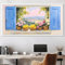 Moderne ästhetische Zitronenhain unter blauen Fensterläden Kunst Poster Drucke Ansicht des Gartens Leinwand Malerei Wohnzimmer Wanddekoration 65x130cm Rahmenlos