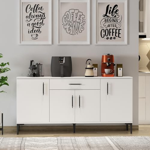 Homidea Laura Console - Commode - Buffet - Meuble TV - Avec 4 portes et 1 tiroir au design moderne - 160 x 78,6 x 40 cm (blanc)