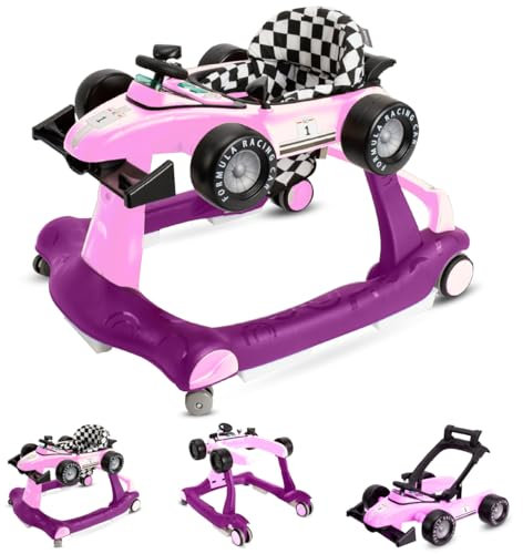 Trotteur Bébé Pliable Formula Racing 3in1, jouet d’activités, lumières & mélodies, hauteur réglable, rose, 6 Mois+ (Rose)