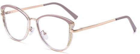 LJCZKA Katzenauge Blaulichtfilter Brille Damen Brille Ohne Stärke Cateye Metall Rahmen Anti-Müdigkeit Computerbrille für Gaming, Handy und TV