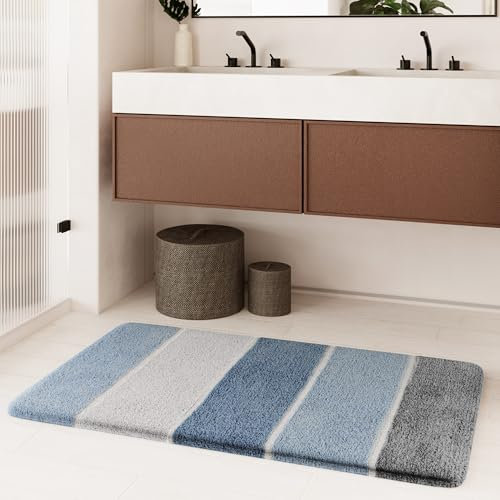 Homie Living Badteppich, Badematte kuscheliger Flauschiger weicher Flor | rutschfest und Waschbar Rio Marina (55 x 65 cm, Rauch blau)