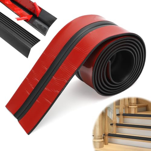 RANJIMA Treppenkantenprofil Selbstklebend,PVC Treppenkantenprofil Selbstklebende,Rutschfeste Treppenkante,Selbstklebend Winkelprofil Anti-Rutsch Treppenkante (Schwarz, 4M)
