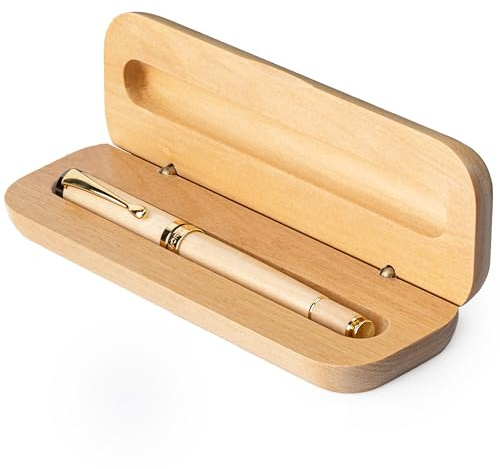 Wordsworth & Black Luxury Refillable Bamboo Wood Rollerball Pen for Writing | Roller Ball Gift Set for Men , Women, Maple, Wooden Barrel, Gold Finish, Fancy, Smooth Liquid Ink, Case , Refill Included
