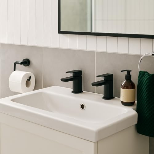 Mura Matt Black Basin Taps (Pair) Hot and Cold