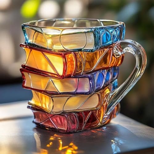 3D Painted Book Mug – Hand Painted Ceramic Coffee & Tea Cup with Vintage Book Stack Design, Literary Gift for Readers, Writers & Teachers – Cute Novelty Mug for Home or Office