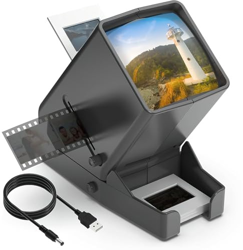DigitPro 35mm Diabetrachter mit 3-facher Vergrößerung, LED-beleuchteter Diaprojektor, USB-Betrieb/Batteriebetrieb für 35mm Dias & Negative (4X AA Batterien im Lieferumfang)