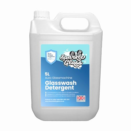 Blue Shield Hygiene Sparkle Glass - Glasswash Detergent for Bars & Restaurants, Crystal-Clear, Spotless Shine with Concentrated Auto-Dose Formula for Dedicated Glass Wash Machines, 5L