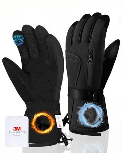 GXCROR Gants d'hiver pour homme et femme, gants de ski imperméables pour écran tactile avec Thinsulate 3M de chaleur -30 °C, gants coupe-vent pour temps froid pour ski, cyclisme, camping