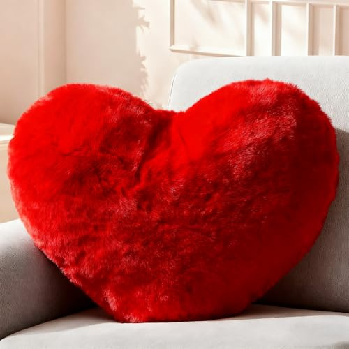 Herzkissen Kuschelkissen Flauschig, Herz Kissen Kinderzimmer Decor, Herzform Kissen Kuschelkissen,Valentinstag oder Muttertag-Romantisches Geschenk zum Geburtstag,für Sofa, Bett und Reisen (Rot)
