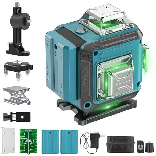 Nivel Laser Autonivelante 360 Grados, Nivel Láser 16 Líneas, 2 x 360 Horizontal y 2 x 360 Verticales, 2 x Batería, Montaje en Pared, Control Remoto, Base Magnética, Soporte Giratorio