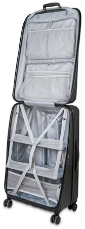CASYRO Koffer zum Aufklappen, Stand-Up Koffer, Schrankkoffer, Hartschalenkoffer Trolley, Reisekoffer nutzbar wie Kleiderschrank, Rollkoffer mit 4 Rollen, 120l, L (Schwarz/Grau)