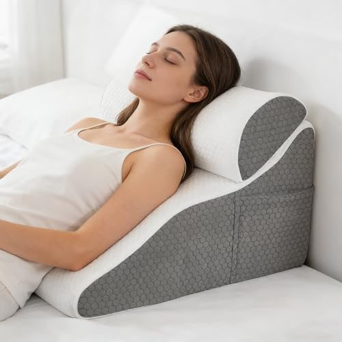 Ergonomisches Keilkissen Memory-Schaum, 50x50x30cm | Lesekissen für Bett und Sofa, mit abnehmbarem waschbaren Bezug, Stützkissen für Rücken und Lenden, mit seitlicher Tasche