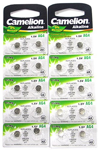 20 CAMELION AG4 / LR66 / 177 / 377 pile bouton longue durée de conservation 0% de mercure (Date d'expiration marqué)