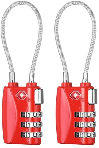 ZHEGE Lucchetto Valigia Aereo, Lucchetto Armadietto per Cavi, Lucchetto flessibile per Valigie e Bagagli da Viaggio, Lucchetto Con Combinazione a 3 cifre (Rosso, 2 Pezzi)