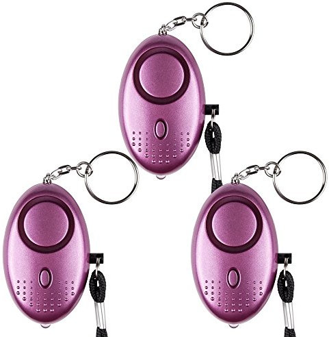 Alarma Personal de Emergencia [Paquete de 3] Qoosea Scream Safesound Alarma 140dB Linterna LED para niños/Mujeres/Ancianos/protección de la autodefensa del Estudiante asegurado (Púrpura)