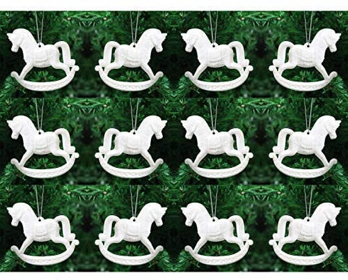Christmas Tree Hanging Pendant Ornament Decorations (12 x White Rocking Horses)