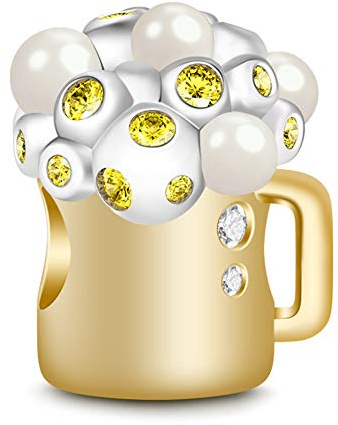 GNOCE Bierkrug Charms Anhänger Sterling Silber Cheers Gelb vergoldet Perle Charm Party Spirit Schmuck für alle Armbänder Halsketten Geschenke Bijouterie für Damen Mann