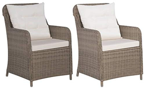 Festnight 2-teiliges Set Gartensessel Loungesessel Sessel Gartenstuhl | 2 Sessel & 2 Sitzkissen & 2 Rückenkissen | für Garten Terrasse Poly Rattan Braun und Cremeweiß
