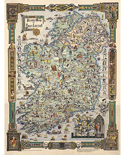 Artery8 Map Colortext 1936 Story Irland Historic Pictorial Large Wall Art Poster Print Thick Paper 45,7 x 61 cm